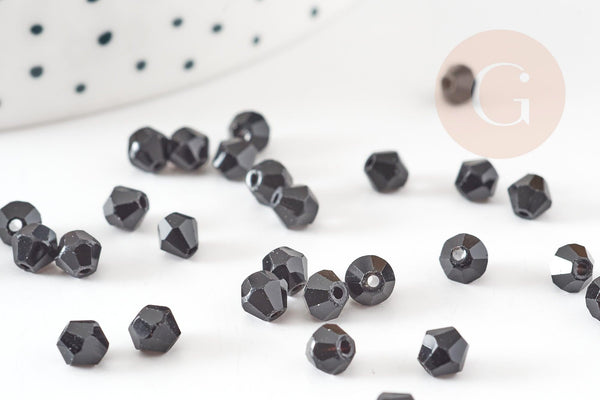 Perles bicone en verre noir 3mm, cristal toupies, x1 Gr (G9235)