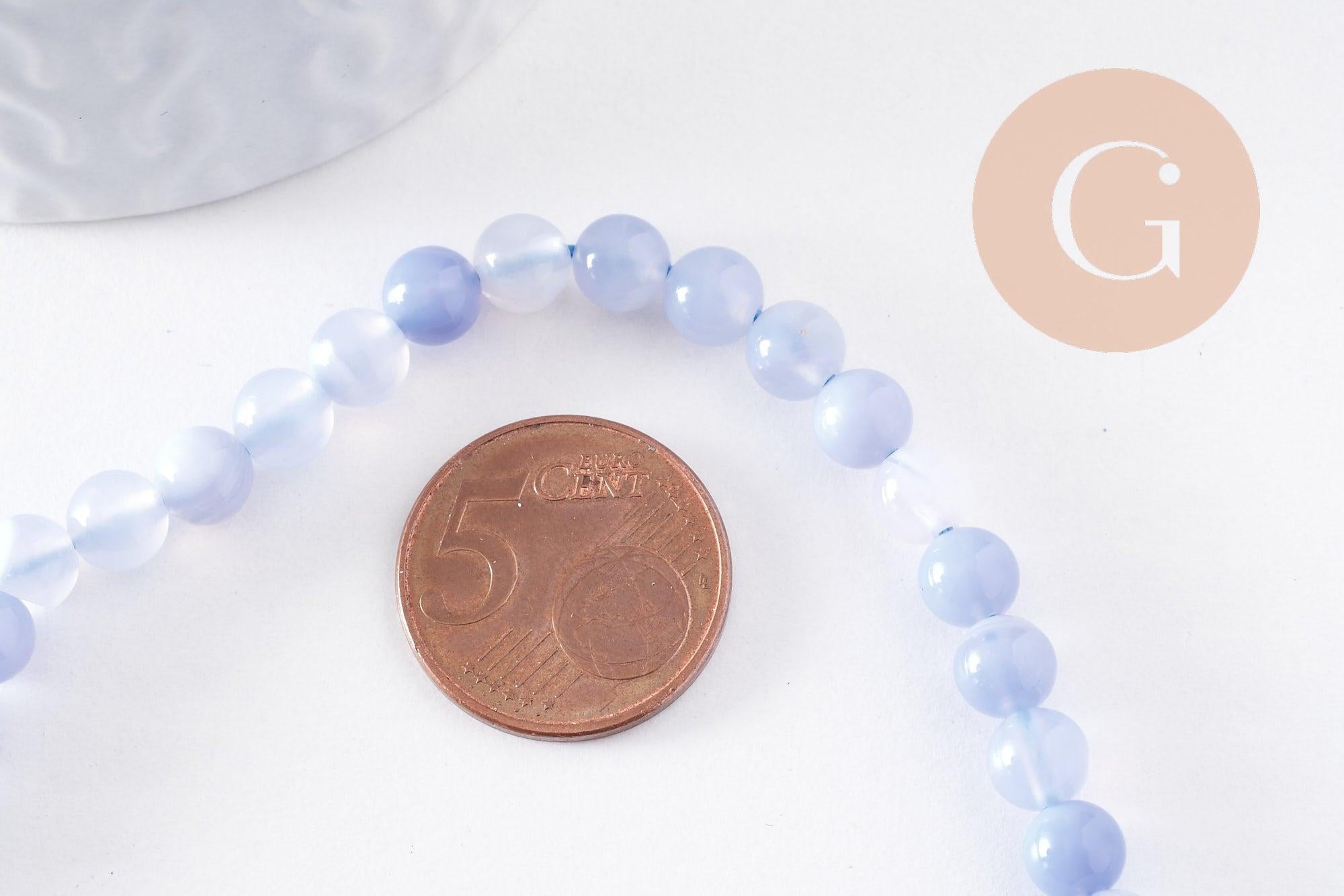 Perles calcédoine naturelle bleue 6mm, x1 fil de 38 cm (G2937)