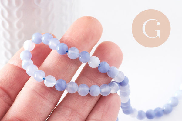 Perles calcédoine naturelle bleue 6mm, x1 fil de 38 cm (G2937)