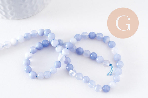 Perles calcédoine naturelle bleue 6mm, x1 fil de 38 cm (G2937)
