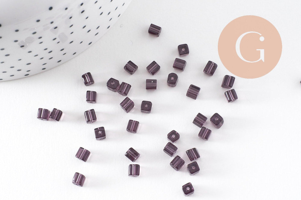 Perles carrées violettes, fourniture créative, perles verre tchèque, perles verre violet, création bijoux,4mm, x50 (G0542)
