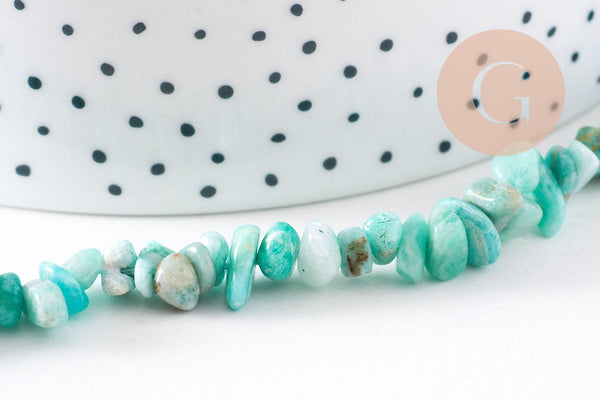 Perles chips amazonite naturelle 5-14mm, pour fabrication de bijoux pierre, fil 40 cm x1 (G5180)