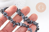 Perles chips en obsidienne neige naturelle 5-8mm, x1 fil de 90 cm(G1266)