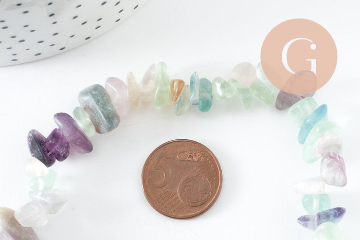 Perles chips fluorite verte et violette naturelle, x1 fil de 80cm (G0907)