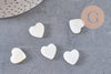 Perles coeur nacre blanche naturelle 13mm, x5 (G1073)
