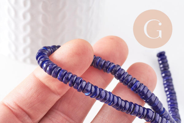 Perles coquillage bleu naturel heishi 5-6mm, x1 fil de 40cm (G3911)