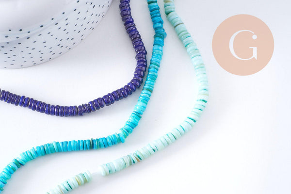 Perles coquillage bleu naturel heishi 5-6mm, x1 fil de 40cm (G3911)