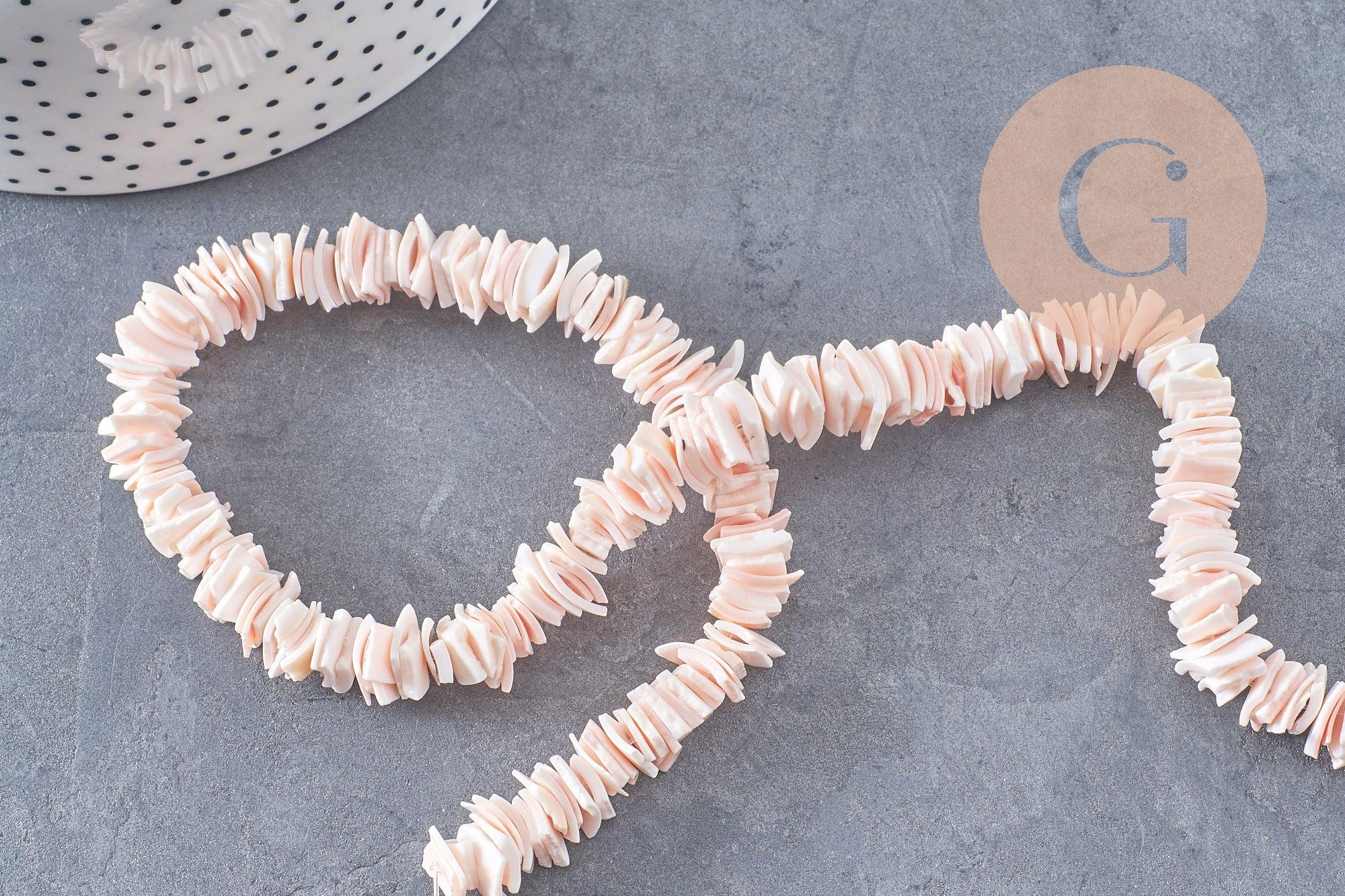 Perles chips coquillage naturel, chips rose clair 10mm, x1 fil de 42 cm (G3849)
