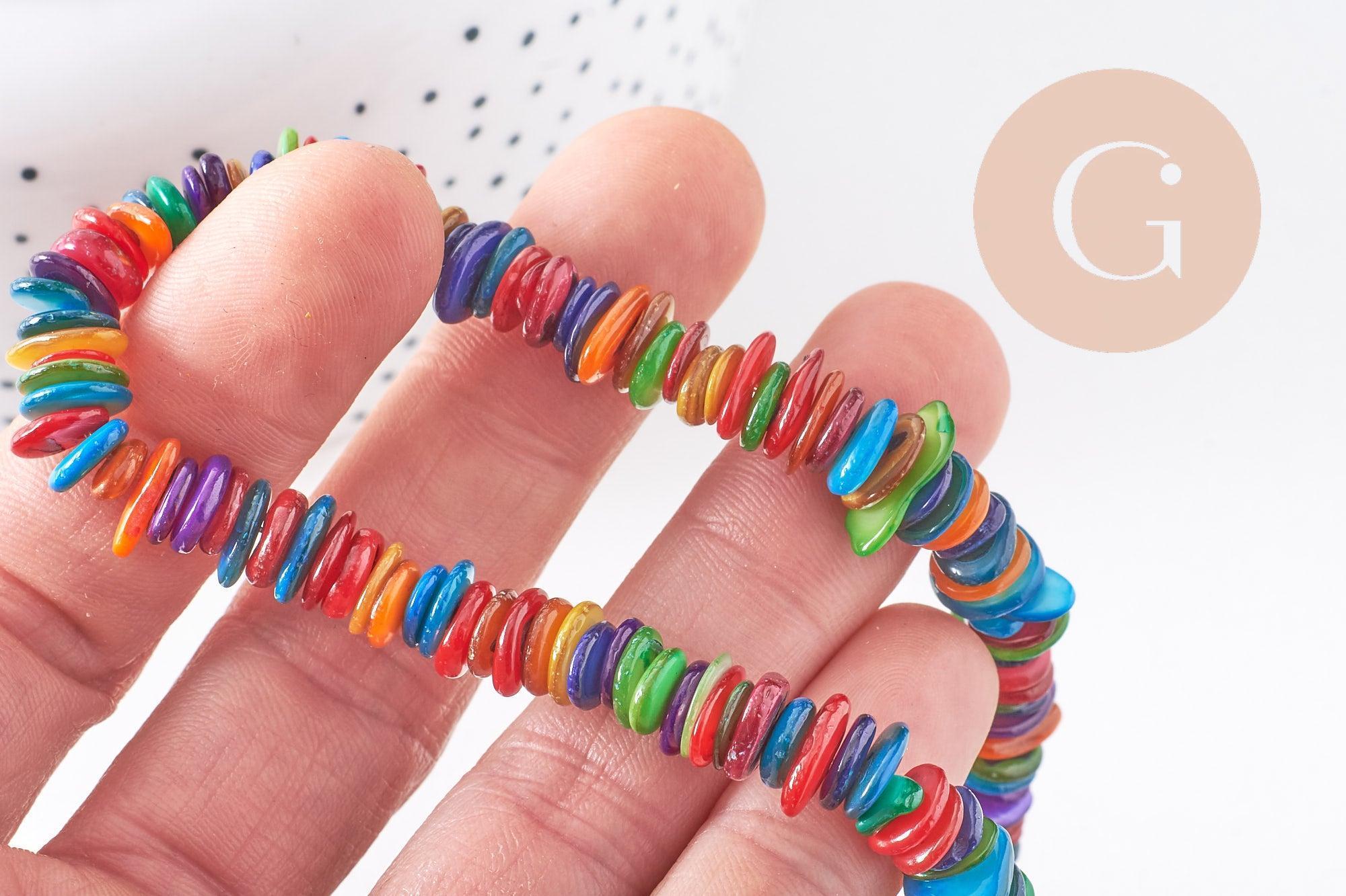 Perles coquillage naturel multicolore 5-10mm, x1 fil (G3031)