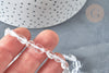 Close-up of fingers holding clear quartz beads, irregularly shaped and threaded on a cord, ideal for DIY jewelry, sold by strand.