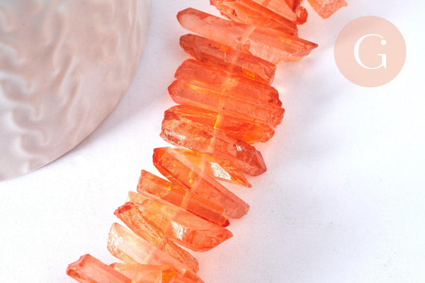 Perles cristal de roche teinté orange, pierre roulée ,perle pierres naturelle, 14-30mm, x10 (G6900)