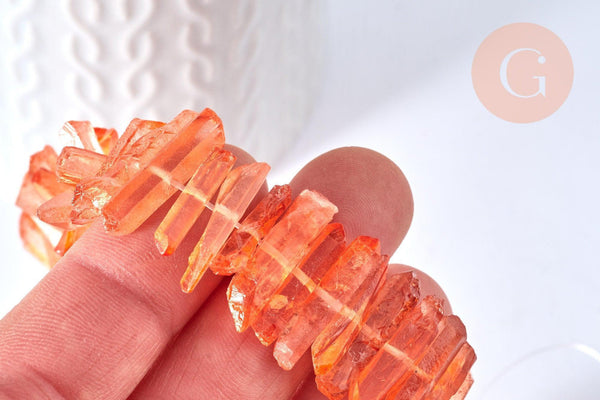 Perles cristal de roche teinté orange, pierre roulée ,perle pierres naturelle, 14-30mm, x10 (G6900)