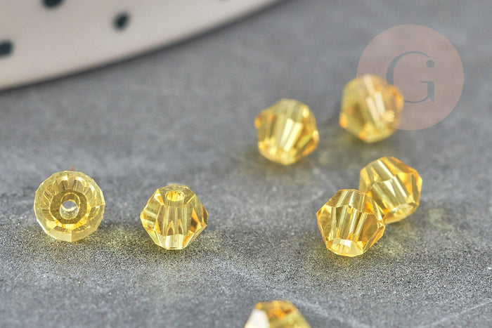 Perles cristal facette jaune, cristal autrichien, perles bicone, perles cristal toupies ,4mm x20 G4684