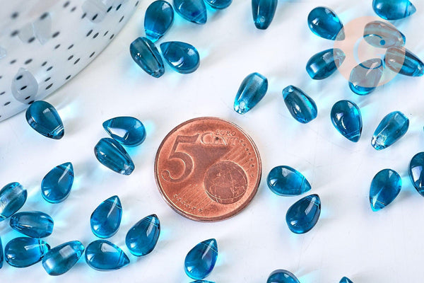 Perles cristal goutte bleu, cristal tchèque,9x6x5mm, x10 (G5360)