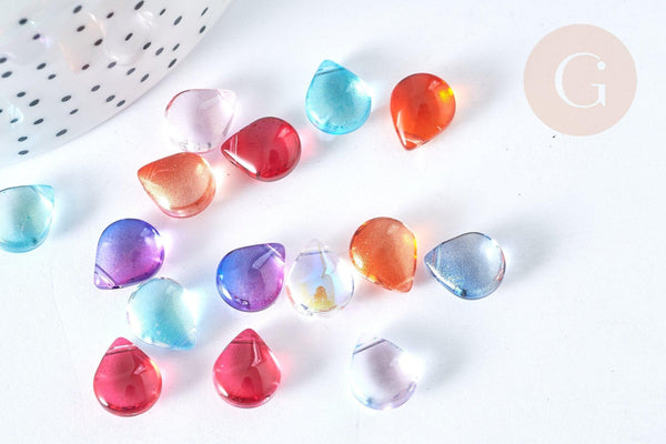 Perles cristal goutte couleurs mixtes 12mm, création bijoux verre, X10 (G7387)