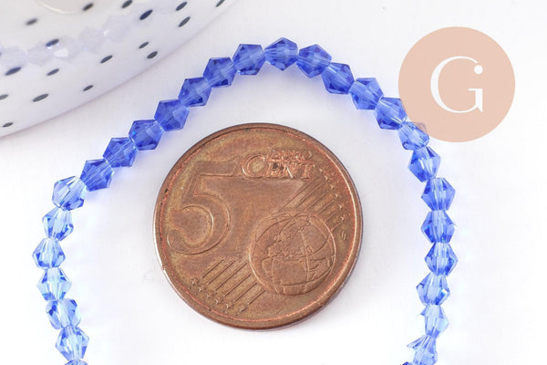 Perles cristal toupies à facette bleu transparent 3mm, x1 fil de 46cm (G2853)