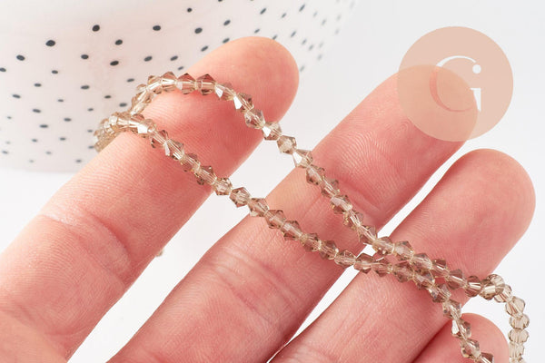 Perles cristal toupies facette beige transparent 3mm,fil de 36cm, x1 (G2598)