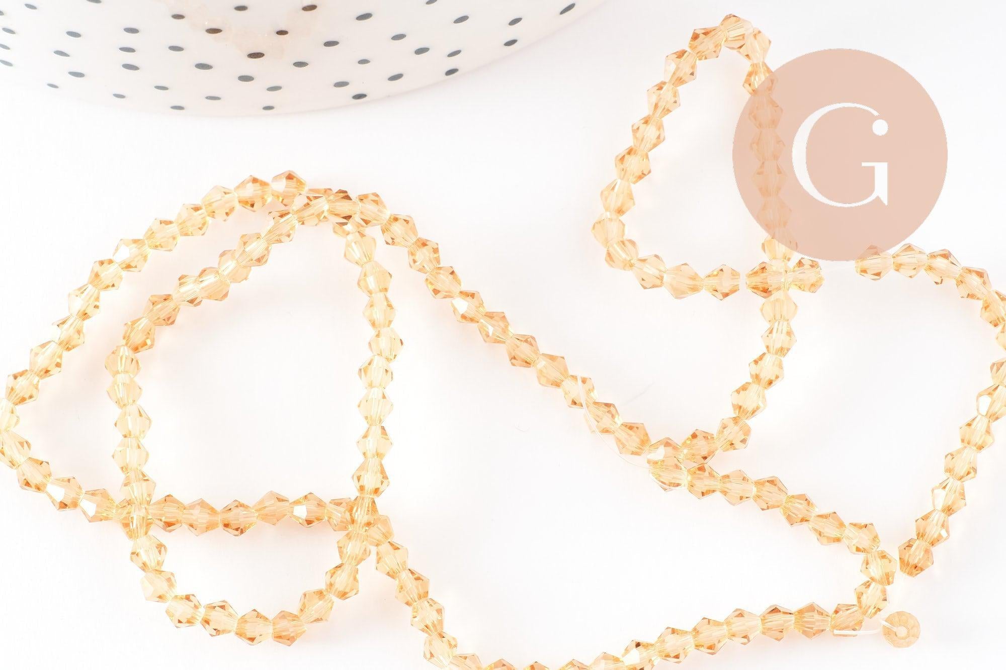 Perles cristal toupies facette orange transparent, cristal jaune, bicone facette,3mm, fil de 45 cm, x1 (G2600)