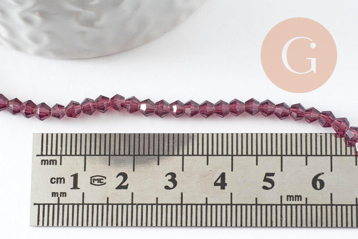 Perles cristal toupies facette violet transparent,perles bijoux,perle bicone facette,3 mm, fil de 38 cm x1 (G1424)