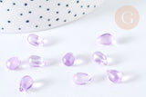 Perles cristal violet transparent goutte paillettes dorées 9mm, création bijoux verre, x50 (G7284)