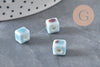 Cuentas cubo de cerámica azul claro 8mm, x5 (G11240)