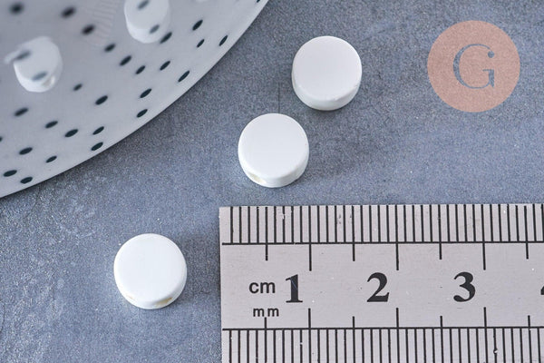 Perles disque céramique blanche 8mm, x10 (G3497)