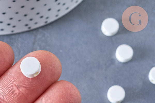 Perles disque céramique blanche 8mm, x10 (G3497)