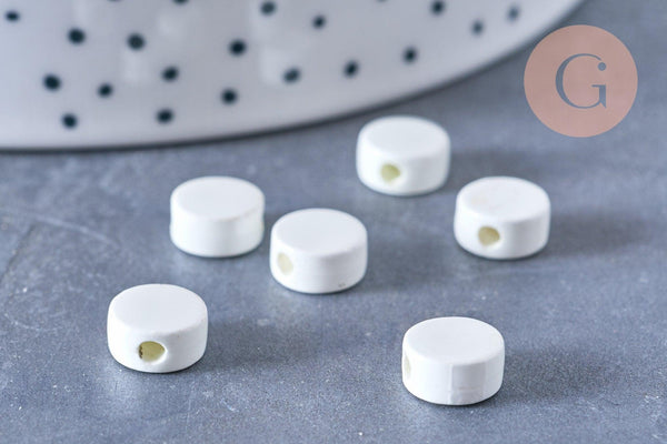 Perles disque céramique blanche 8mm, x10 (G3497)