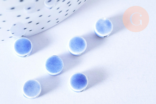 Perles disque porcelaine bleu clair 8mm, x10 (G5390)