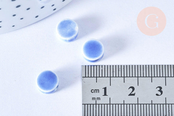 Perles disque porcelaine bleu clair 8mm, x10 (G5390)