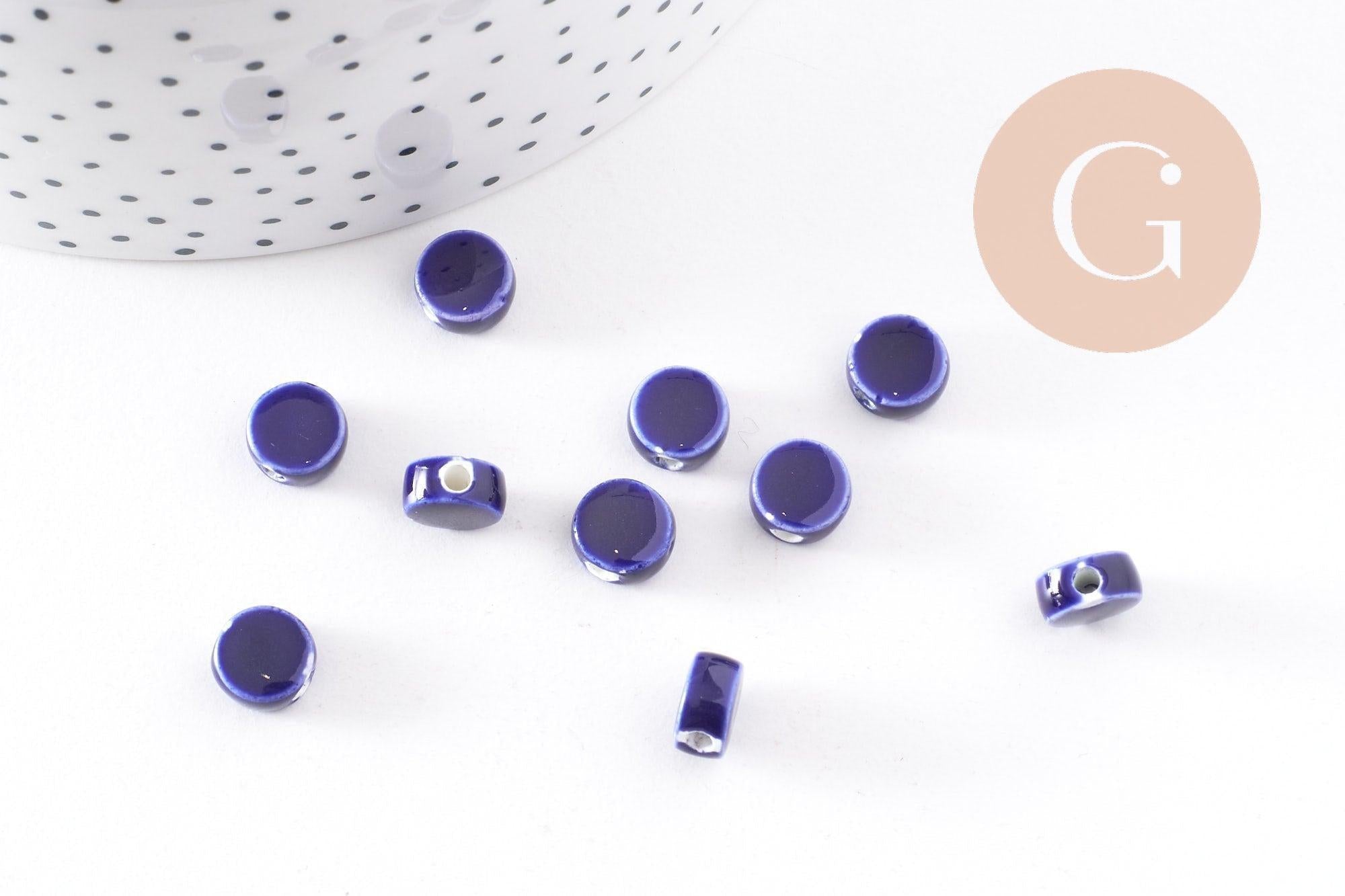 Perles disque porcelaine bleue foncé 13mm, x10 (G1239)