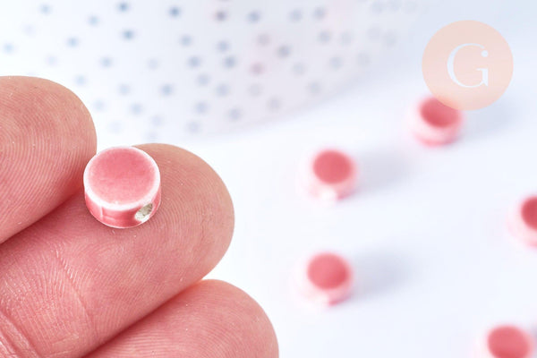 Perles disque porcelaine rose 8mm, x10 (G9344)