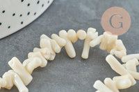 Perles en corail blancnaturel 3-12mm, x1 fil 40cm (G0985)