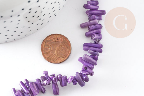 Perles en corail violet,perles corail, corail naturel,perle coquillage,coquillage violet, fil 38cm, x1 (G0980)