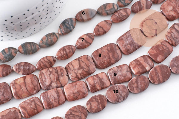 Perles en jaspe sésame zébré naturel marron, x1 fil de 38cm (G10244)