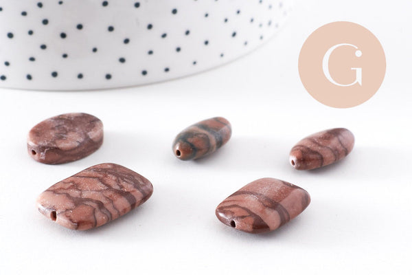 Perles en jaspe sésame zébré naturel marron, x1 fil de 38cm (G10244)