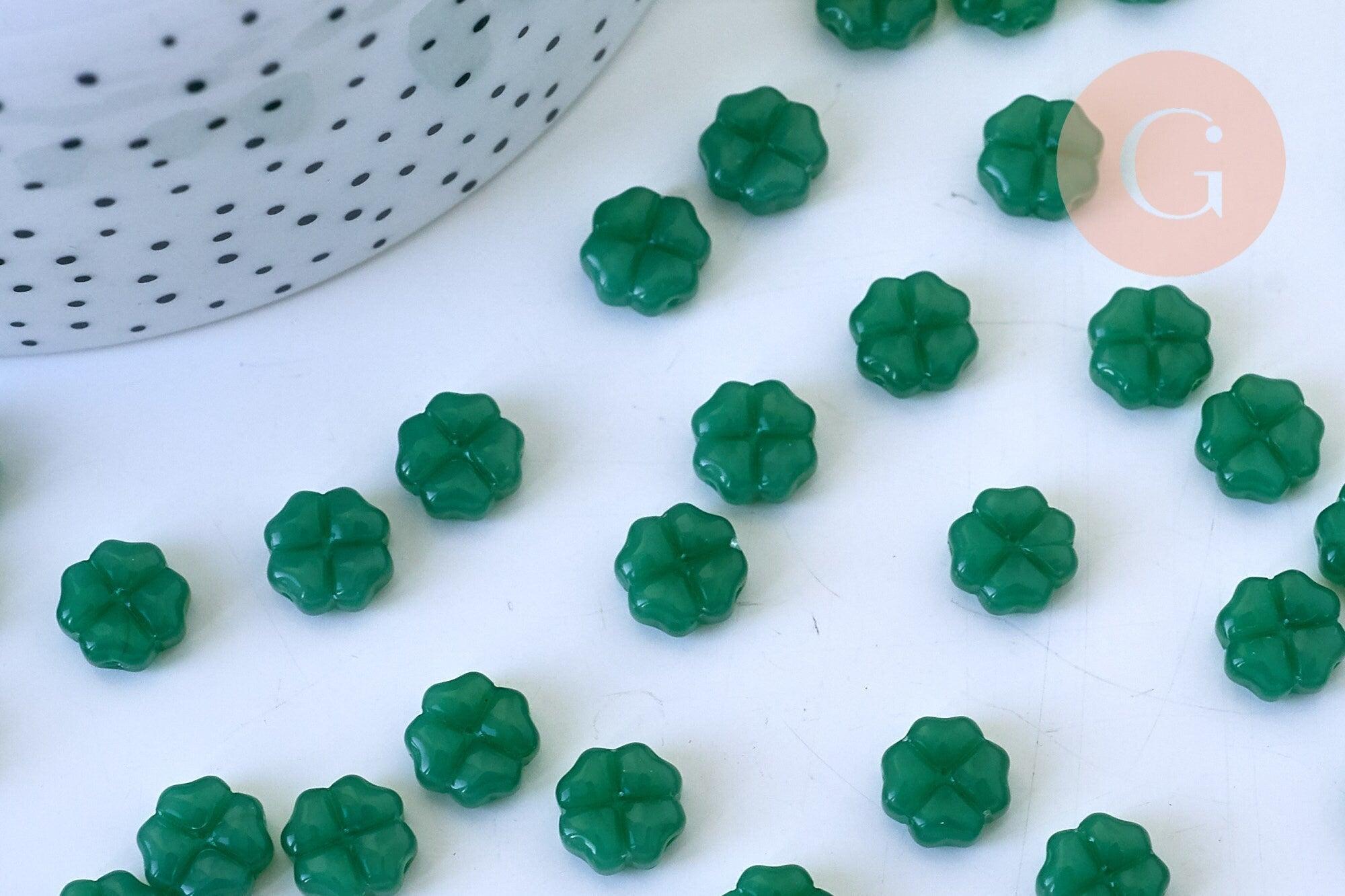 Perles fleur verre vert 6x3mm, x10 (G5610)