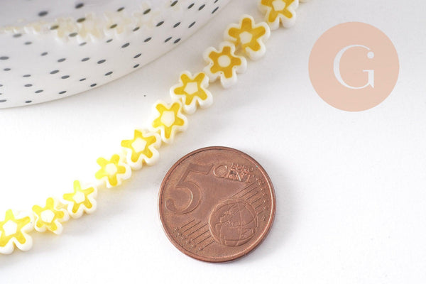 Perles fleurs verre millefiori artisanal 6.5-9mm, x1 fil de 40cm (G10493)