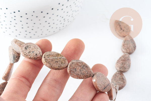 Perles goutte jaspe sésame rose naturel 20mm,création boucles et colliers pierre naturelle, x5 (G8273)