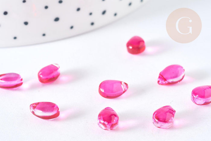 Perles gouttes cristal rose foncé 9mm, perle, x50 (G7298)