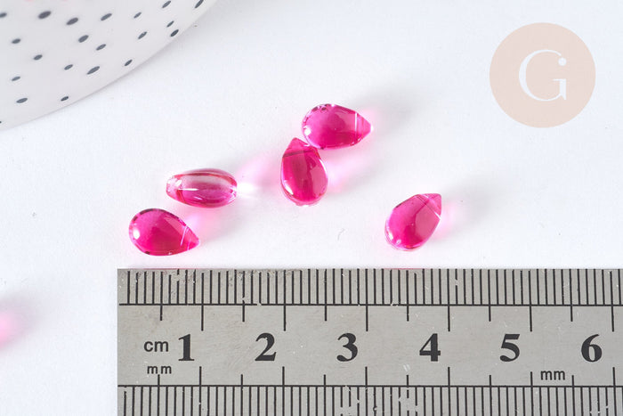 Perles gouttes cristal rose foncé 9mm, perle, x50 (G7298)