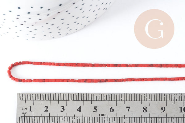 Perles heishi howlite naturelle rouge 2mm, fil de 30cm, x1 (G7266)