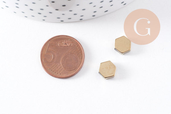 Perles hexagones en hématite doré 9mm, x5 (G0078)