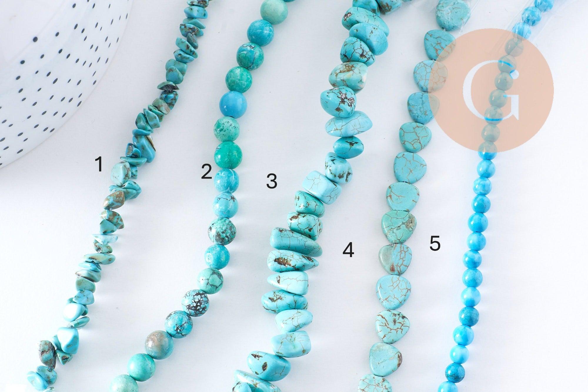 Perles howlite naturelle turquoise 12-14-16-18mm, x1 fil de 37cm (G1851)