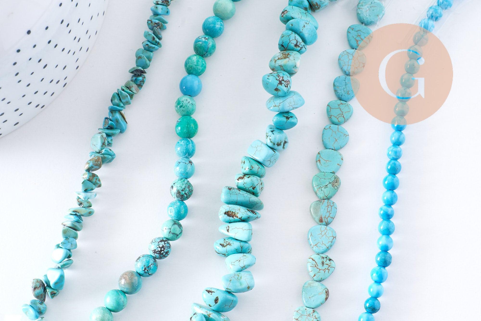 Perles howlite naturelle turquoise 12-14-16-18mm, x1 fil de 37cm (G1851)