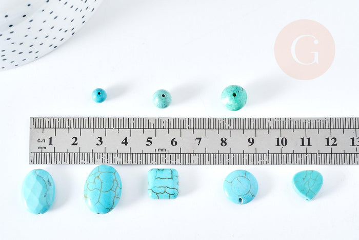 Perles howlite turquoise naturelle carrée goutte ronde disque, x5 (G1769)