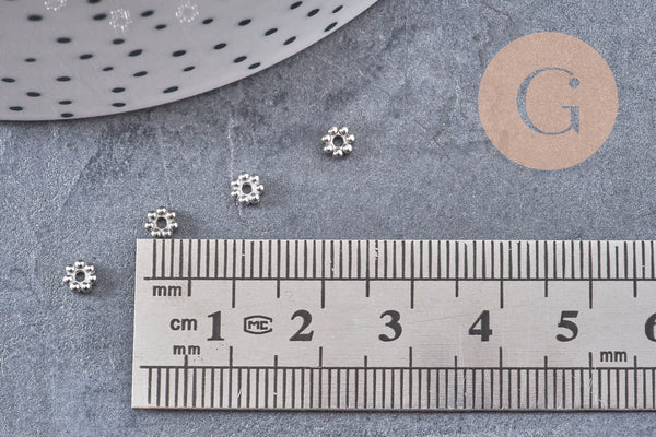 Perles intercalaires Rondelles fleurs acier 304 inoxydable platine 4mm, x10 (G10904)