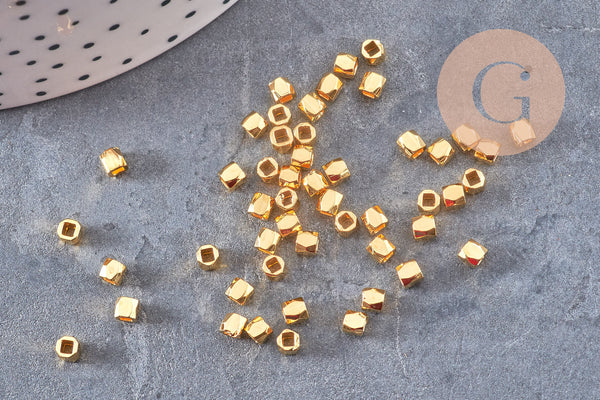 Perles intercalaires facettées laiton argenté ou doré, 3x3mm, x50 (G9906)