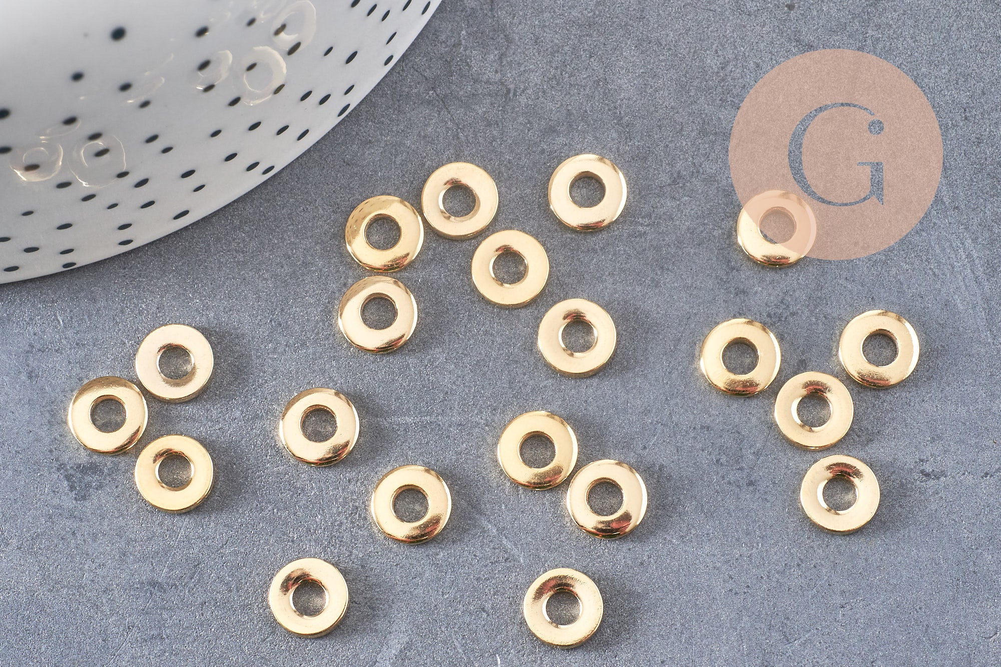 Perles intercalaires rondelles acier 304 inoxydable doré 8mm, x20 (G3464)