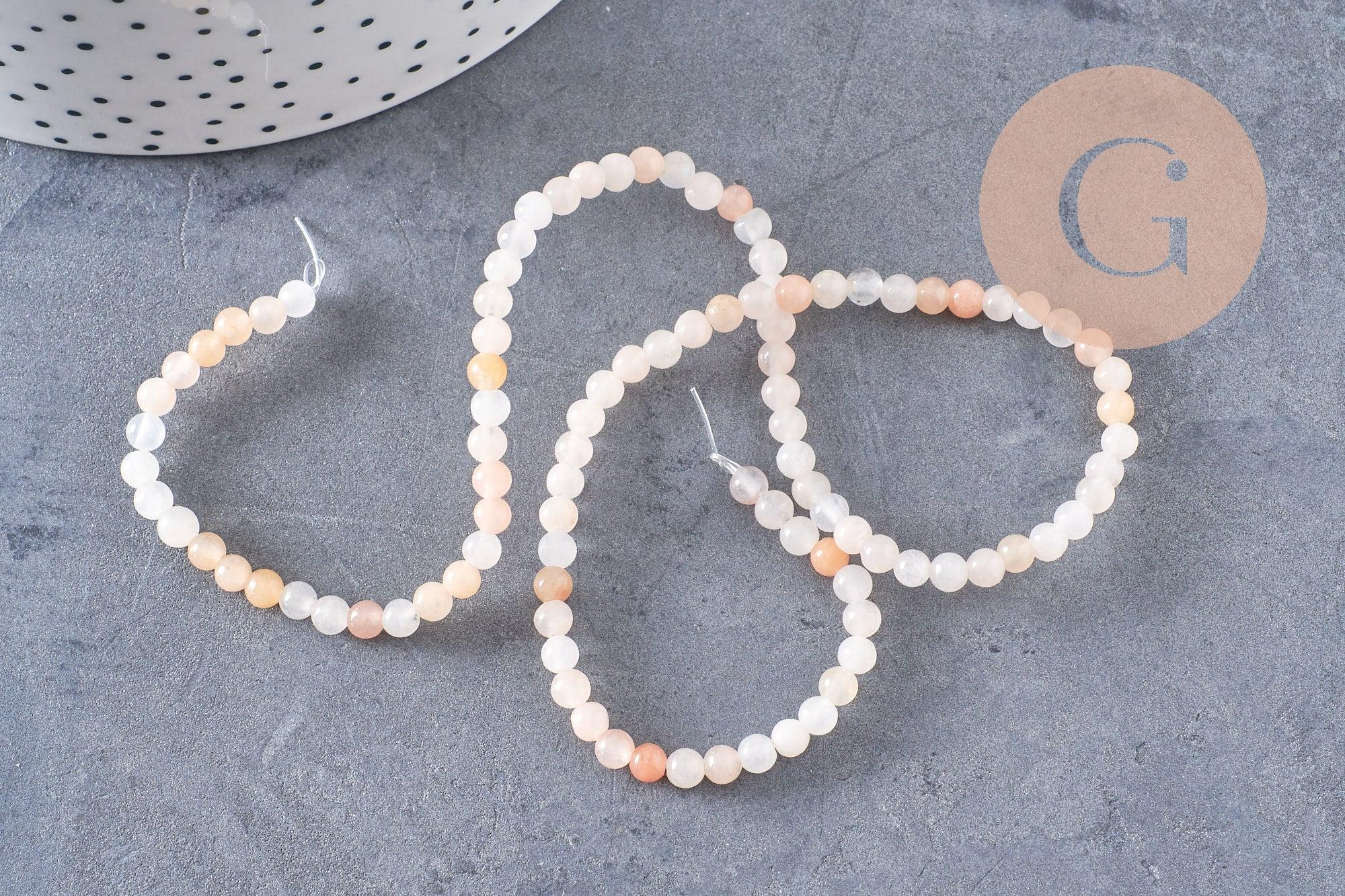 Perles jade naturel rose pâle4mm, x1 fil de 37cm (G3858)